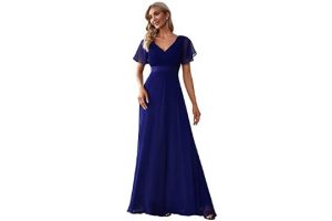 Ever-Pretty Women's Double V-Neck Short Flutter Sleeves Empire Waist Elegant Chiffon Long Bridesmaid Dress