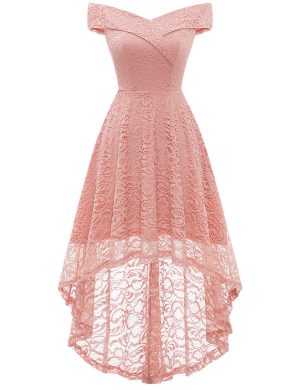 HomRain Women Off The Shoulder Dress High-Low Lace