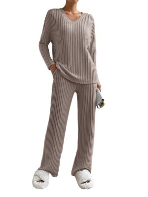 SotRong Ribbed Lounge Set Women Winter Warm Fluffy