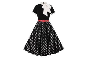 Wellwits Women's Black Bodice Polka Dots Cocktail Vintage