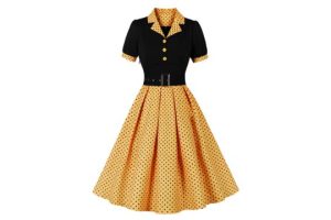 Wellwits Women's Bow Neck Polka Dots Formal Cocktail 50s Vintage Dress Black