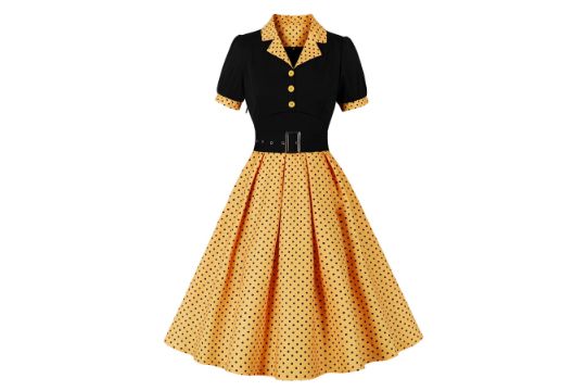 Wellwits Women's Bow Neck Polka Dots Formal Cocktail 50s Vintage Dress Black
