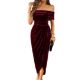 Wellwits Women's Foldover Off Shoulder Velvet Long Maroon
