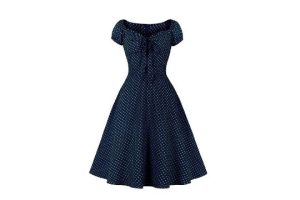 Wellwits Women's Polka Dots Tie Ruched Front 1950s Vintage Dress Blue