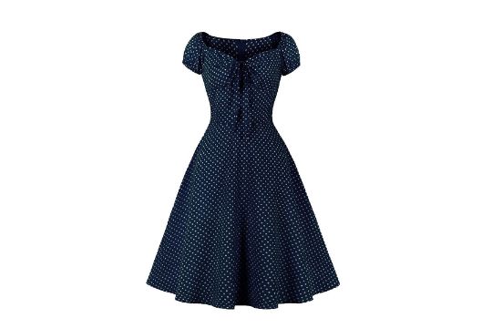 Wellwits Women's Polka Dots Tie Ruched Front 1950s Vintage Dress Blue