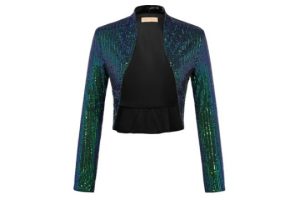 Belle Poque Women Sequin Jacket Long Sleeve Open Front
