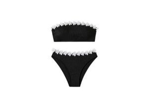 GORGLITTER Women's 3D Floral Bandeau Swimsuits Ribbed