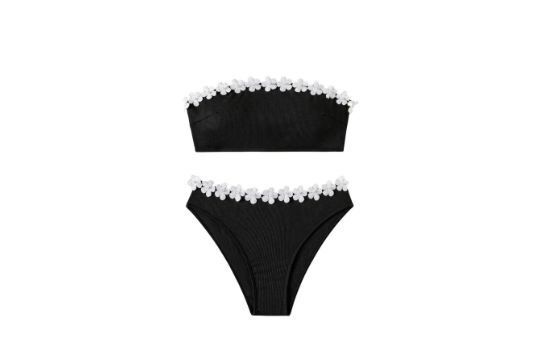 GORGLITTER Women's 3D Floral Bandeau Swimsuits Ribbed