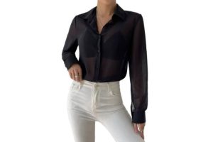 GORGLITTER Women's Chiffon Sheer Button Down Blouse