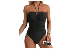 GORGLITTER Women's Halter One Piece Swimsuits Tie Backless