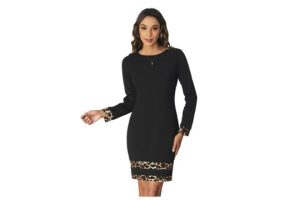 GORGLITTER Women's Leopard Color Block T Shirt Dress