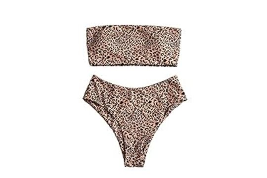 GORGLITTER Women's Leopard Print 2 Piece Bandeau Bikini