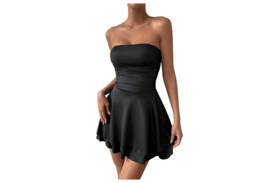 GORGLITTER Women's Ribbed A Line Flared Mini Dress