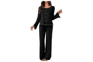 GORGLITTER Women's Rolled Trim Lounge Wear Set Long