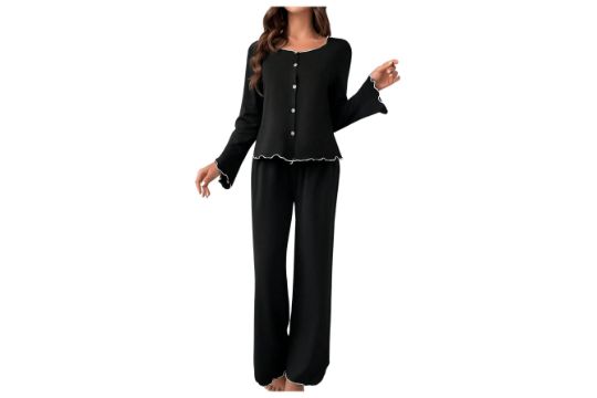 GORGLITTER Women's Rolled Trim Lounge Wear Set Long