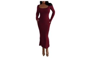GORGLITTER Women's Scoop Neck Bodycon Pencil Maxi Dress
