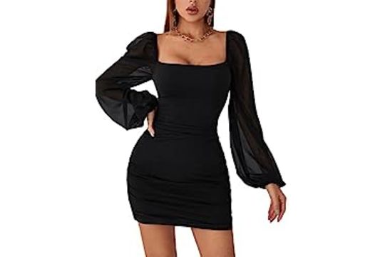 GORGLITTER Women's Square Neck Ruched Bodycon Dress