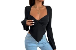 GORGLITTER Women's Twist Front Y2K Crop Tops Bell Long