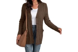 GRECERELLE Women's Knit Long Cardigans Jumpers Cardigan Brown