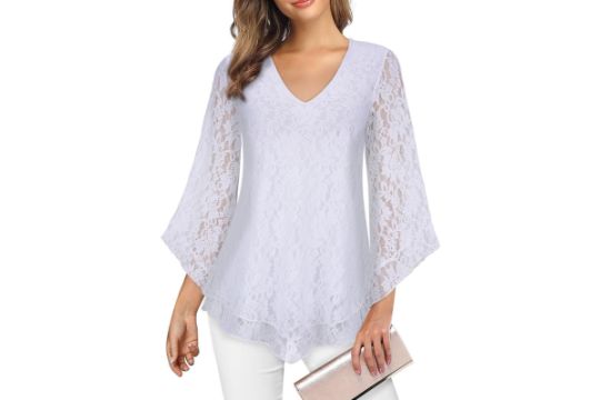 Gemulate Women Tops 3/4 Ruffle Sleeve Tunic Tops Double
