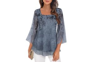 Womens Tops Dressy Casual 3/4 Sleeve Chiffon Blouse