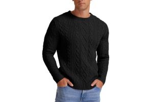 Hisir Men's Winter Cable Knit Jumpers Casual Crew Neck