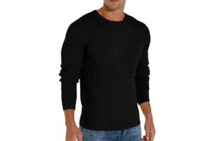 Hisir Men's Winter Cable Knit Jumpers Casual Crew Neck