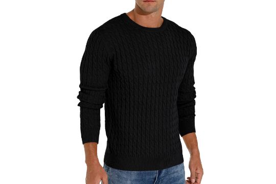 Hisir Men's Winter Cable Knit Jumpers Casual Crew Neck