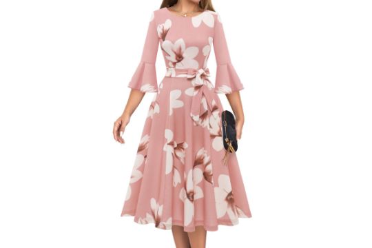 HomRain Women's Dress Casual Mid Sleeve Tea Party Midi