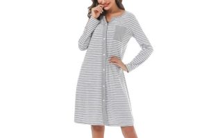 Marvmys Women's Long Nightgown Cotton Nightdress Stripe