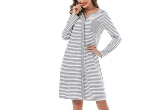 Marvmys Women's Long Nightgown Cotton Nightdress Stripe