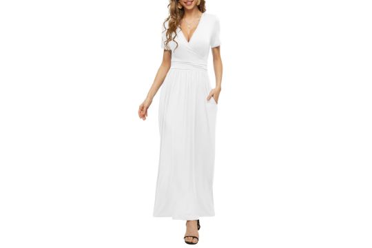 PCEAIIH Women's Maxi Dress Casual Deep V Short Sleeve