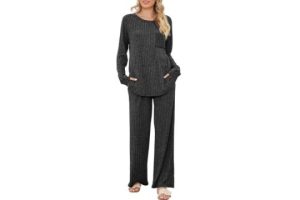SotRong Two Pieces Ribbed Fluffy Loungewear Sets