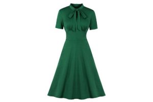 Wellwits Women's Keyhole Tie 1940s Vintage Cocktail Dress Christmas Green