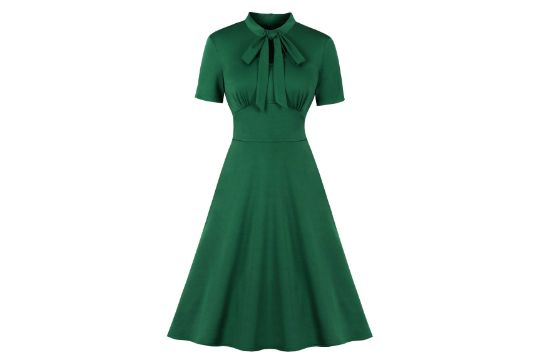 Wellwits Women's Keyhole Tie 1940s Vintage Cocktail Dress Christmas Green