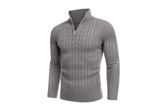 AIYINO Men's Jumpers Quarter Zip Cable Knitted Sweater