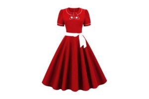 AXOE Women 40s Dresses Rockabilly Vintage Cocktail A-line Elegant Solid Red