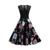 AXOE Womens 1950s Floral Printed Swing Party Dress Sleeveless