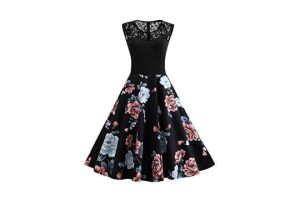 AXOE Womens 1950s Floral Printed Swing Party Dress Sleeveless