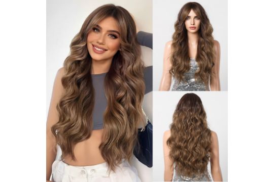 Esmee Long Wavy Brown Wigs With Bangs for Women Natural