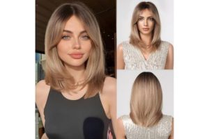 Esmee Short Straight Ombre Blonde Bob Wigs With Curtain