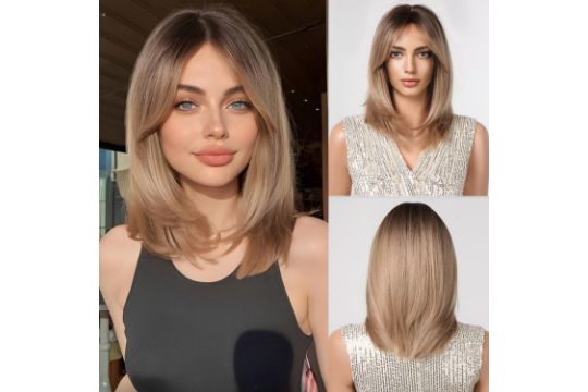 Esmee Short Straight Ombre Blonde Bob Wigs With Curtain