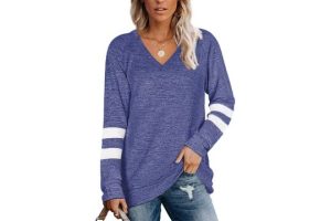 Famulily Womens Fall Tops Long Sleeve V-Neck Striped