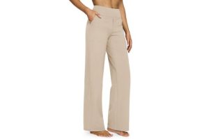 G4Free Yoga Dress Pants with Pockets Wide Leg Trousers Beige