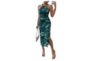 GORGLITTER Women's Halter Neck Tie Dye Midi Dress Sexy