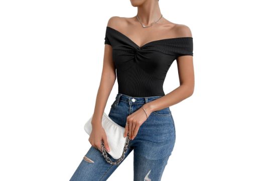 GORGLITTER Women's Off Shoulder Twist Front Top T Shirt