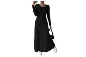GORGLITTER Women's Ribbed Knit Long Sleeve Maxi Dress