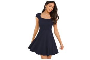 GORGLITTER Women's Scoop Neck Mini Dress with Short Cap Sleeve