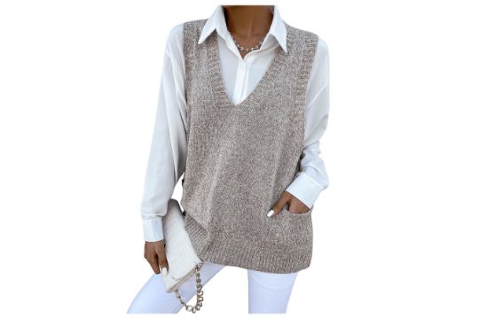 GORGLITTER Women's Sleeveless Jumper V Neck Loose Oversized