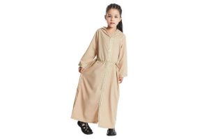 IBAKOM Kids Girls Abaya Muslim Dress Long Sleeve Hooded